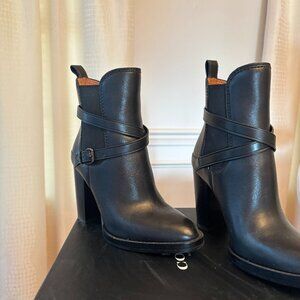 Coach booties, black leather, strappy, size 8.5